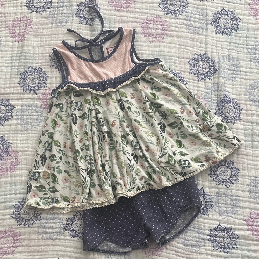 Cheeky Plum Pink, Green and Blue Floral Kids Matching Set Size 4T